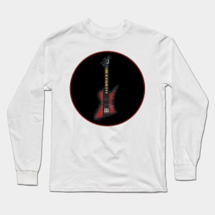 Tiled Pixel Red Bird Bass Guitar in a Black Circle Long Sleeve T-Shirt